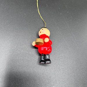 Boy Holding Drum Christmas Tree Ornament Red & Black Wooden Hand Painted